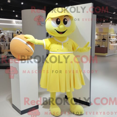 Personnage De Costume De Mascotte Redbrokoly De Balle De Baseball Jaune Citron Habillé D Une Robe Portefeuille Et D Un Porte-Monnaie