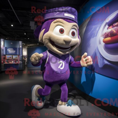 Personnage De Costume De Mascotte Redbrokoly Purple Plate Spinner Habillé Avec Une Chemise De Rugby Et Des Montres