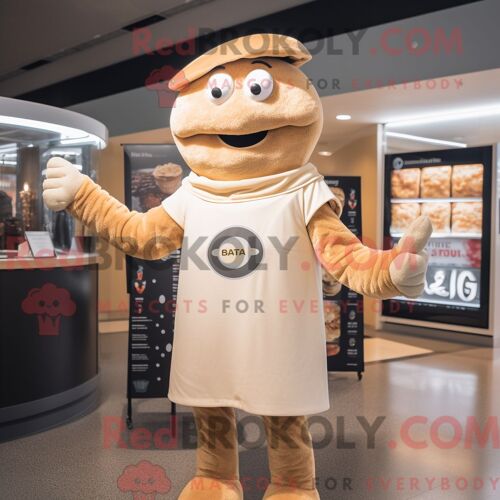 Costume De Mascotte Redbrokoly Tan Bagels Habillé Avec Un T-Shirt À Col En V Et Des Gants