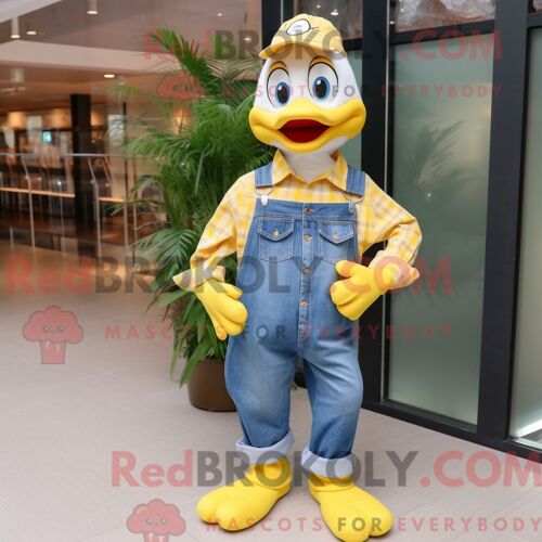 Costume De Mascotte Redbrokoly D Oies Jaunes Citron Personnage Habillé D Une Chemise En Jean Et De Pochettes De Costume