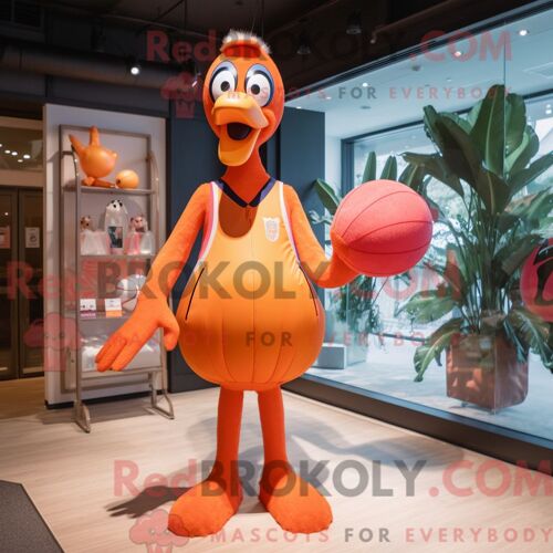 Costume Mascotte Redbrokoly De Flamant Orange Habillé D Un Maillot De Bain Une Pièce Et De Ceintures De Smoking