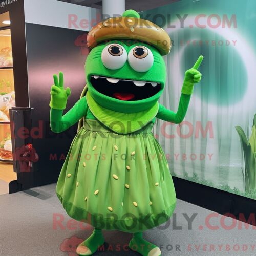 Personnage Mascotte Redbrokoly De Démon Jaune Habillé Avec Une Jupe Et Des Écharpes