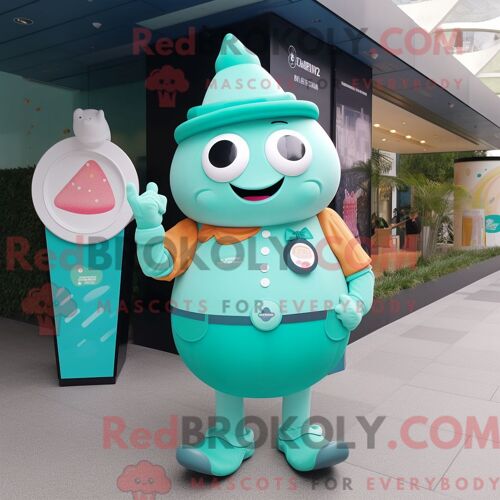 Costume De Mascotte Redbrokoly De Crème Glacée Bleu Sarcelle Habillé Avec Une Robe Et Des Montres Intelligentes