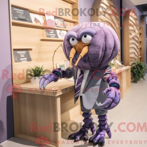 Costume De Mascotte Redbrokoly De Crabe Ermite Lavande Habillé D Un Costume Et De Pinces À Cheveux