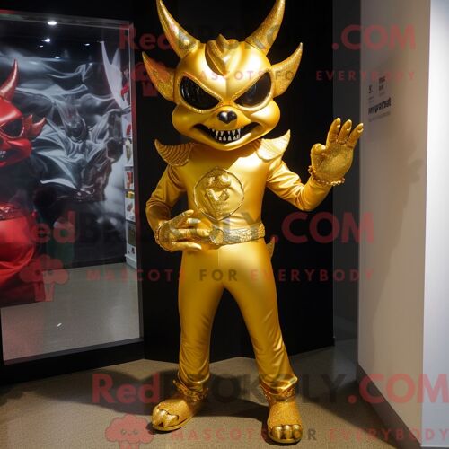 Personnage De Costume De Mascotte Redbrokoly De Diable D Or Habillé Avec Un Jegging Et Des Épinglettes