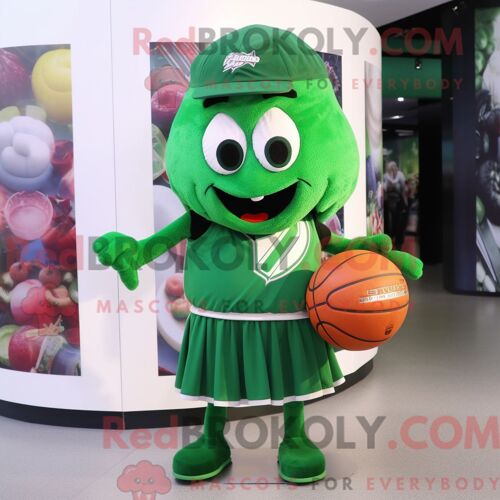 Personnage De Costume De Mascotte Redbrokoly De Ballon De Basket-Ball Vert Forêt Habillé Avec Une Jupe Portefeuille Et Des Bonnets