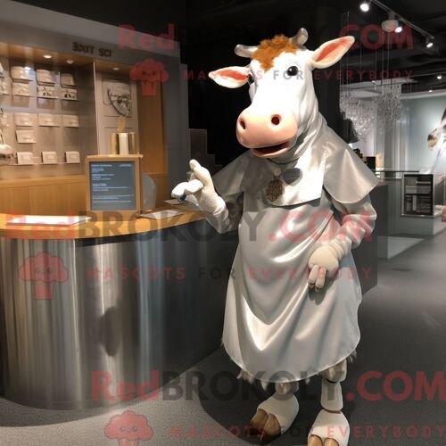 Costume De Mascotte Redbrokoly De Vache De Guernesey Argentée Habillé D Une Jupe Portefeuille Et De Montres