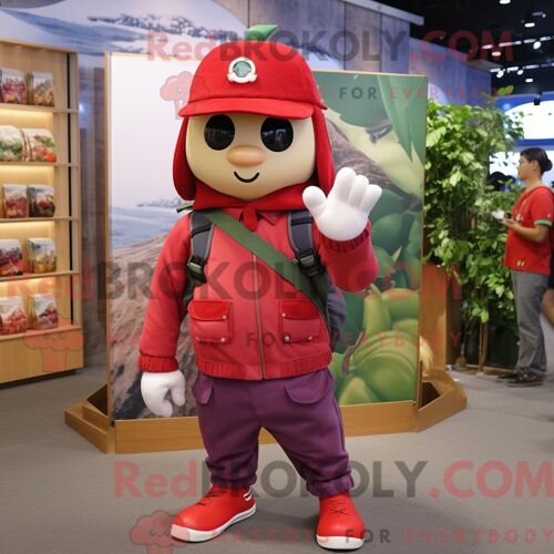 Costume Mascotte Redbrokoly De Chèvre Jaune Habillé D Une Jupe Longue Et De Sacs Besaces
