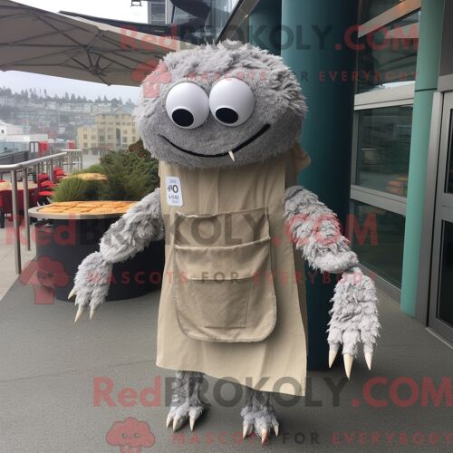 Costume De Mascotte Redbrokoly De Gâteaux De Crabe Gris Habillé D Une Robe Fourreau Et D Épingles À Châle