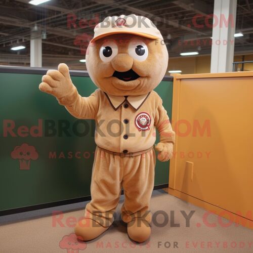 Costume De Mascotte Redbrokoly De Boulettes De Viande Beiges Habillé D Un Pantalon Et De Gants En Velours Côtelé