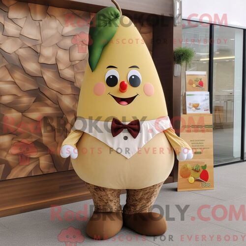 Personnage De Costume De Mascotte Redbrokoly De Poire Beige Habillé D Un Pull Et De Noeuds Papillons