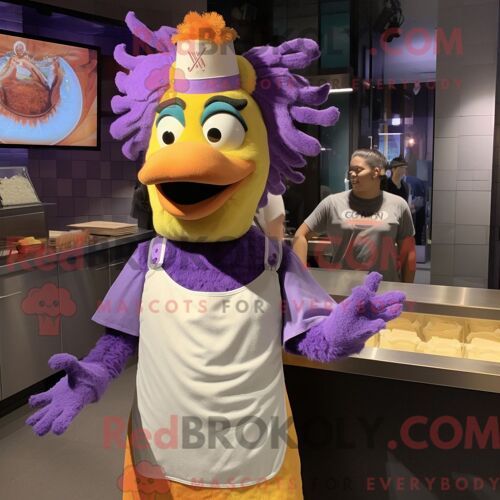 Personnage De Costume De Mascotte Redbrokoly De Poulet Au Beurre De Lavande Habillé Avec Un T-Shirt Graphique Et Des Bandeaux