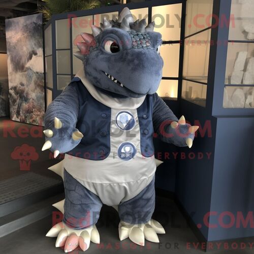 Personnage Mascotte Redbrokoly D Un Ankylosaure De La Marine Habillé D Une Chemise Boutonnée Et D Une Écharpe