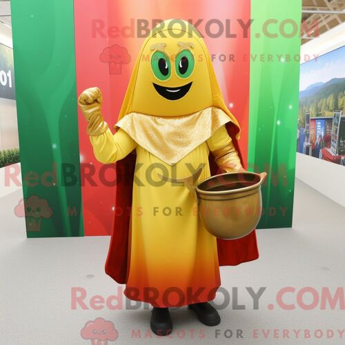 Personnage Mascotte Redbrokoly D Un Pot D Or Rouille Habillé D Une Robe Fourreau Et De Gants