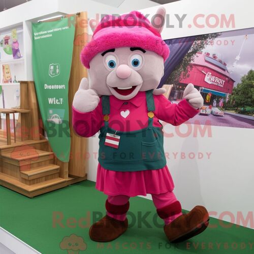 Personnage Mascotte Redbrokoly D Un Drapeau Irlandais Magenta Habillé D Une Salopette Et De Ceintures De Smoking