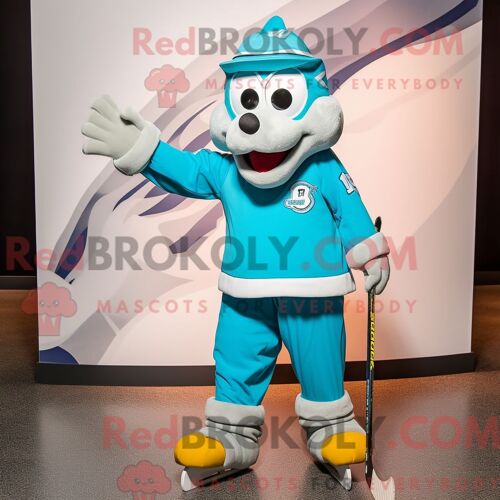 Personnage Mascotte Redbrokoly D Un Bâton De Hockey Sur Glace Bleu Sarcelle Habillé D Une Culotte Et De Gants