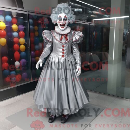 Costume Mascotte Redbrokoly De Clown Argenté Personnage Habillé Avec Une Jupe Plissée Et Des Lacets De Chaussures