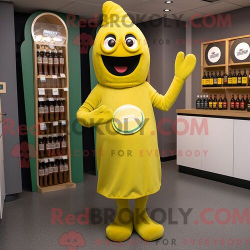 Personnage De Costume De Mascotte Redbrokoly De Bouteille De Moutarde Olive Habillé Avec Une Robe Fourreau Et Des Mitaines