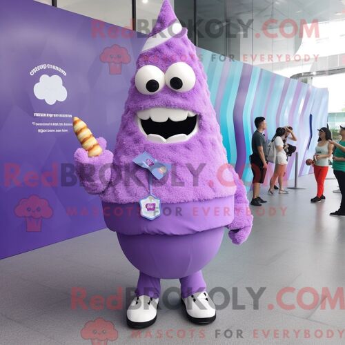 Costume De Mascotte Redbrokoly De Cornet De Glace Violet Personnage Habillé Avec Une Chemise Habillée Et Des Bracelets