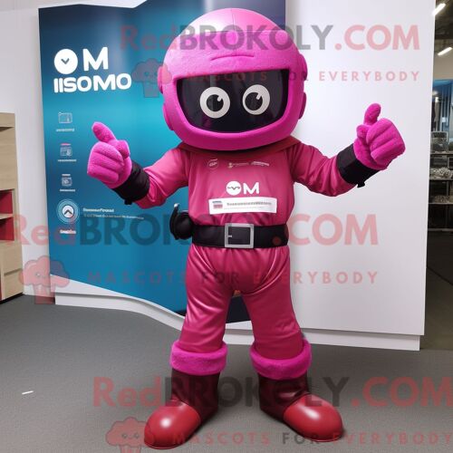 Personnage De Costume De Mascotte Redbrokoly De Super-Héros Magenta Habillé Avec Une Barboteuse Et Des Ceintures De Smoking