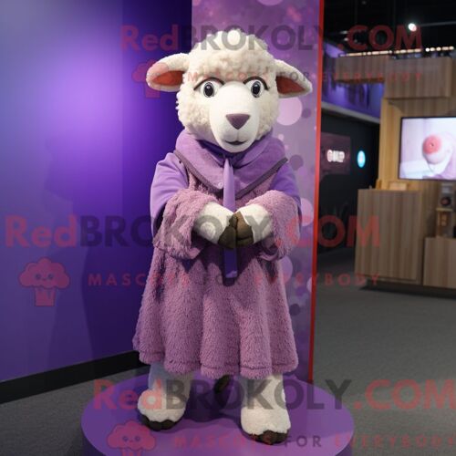 Personnage De Costume De Mascotte Redbrokoly De Mouton Violet Habillé Avec Une Robe Trapèze Et Des Foulards