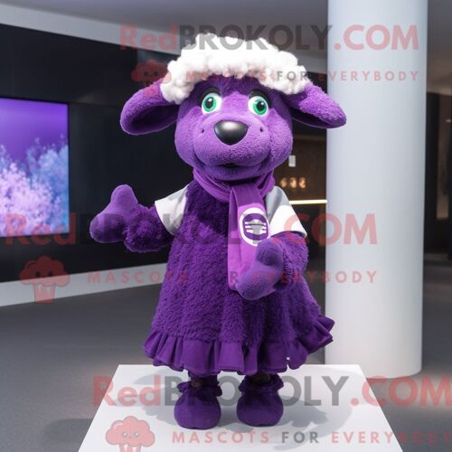 Personnage De Costume De Mascotte Redbrokoly De Mouton Violet Habillé Avec Une Robe Trapèze Et Des Foulards