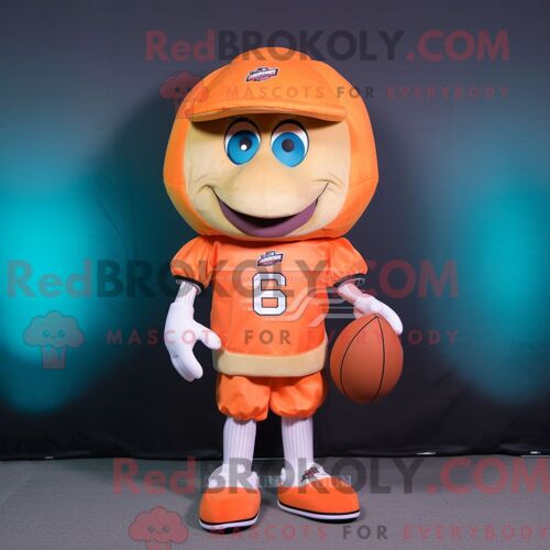 Costume De Mascotte Redbrokoly De Casque De Football Américain Peach Habillé Avec Un Short Cargo Et Des Clips Pour Écharpe