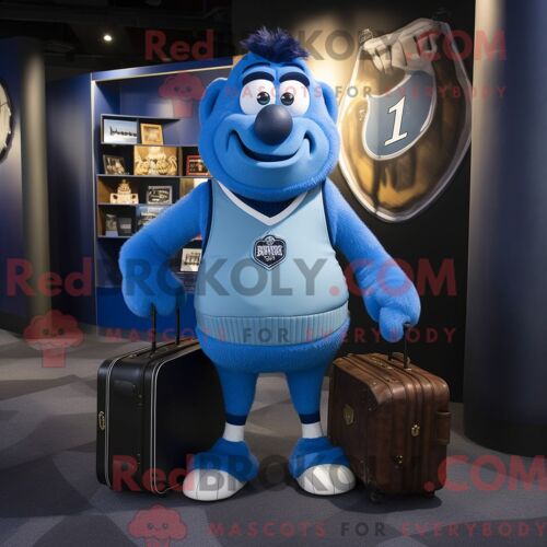 Costume De Mascotte Redbrokoly Blue Guinness Habillé Avec Un T-Shirt Graphique Et Des Porte-Documents