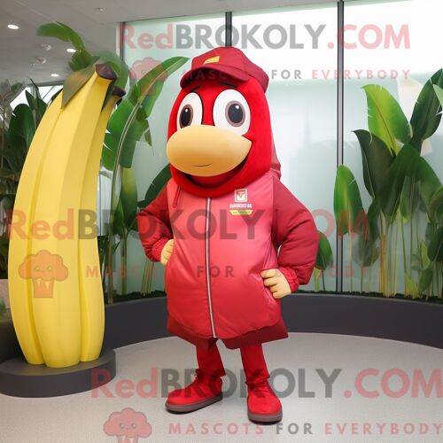 Personnage De Costume De Mascotte Redbrokoly De Bae Rouge Habillé D Un Coupe-Vent Et De Ceintures De Smoking