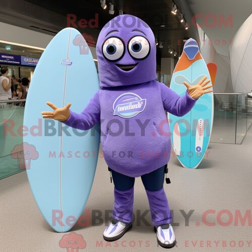 Personnage Mascotte Redbrokoly D Une Planche De Surf Lavande Habillée D Un Polo Et De Montres Connectées