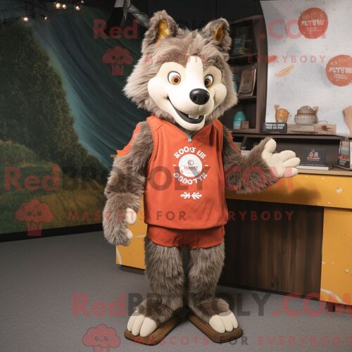 Personnage Mascotte Redbrokoly D Un Ballon De Rugby Bleu Habillé D Une Combishort Et De Coussinets De Pieds