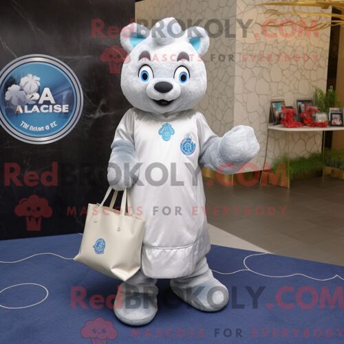 Personnage Mascotte Redbrokoly D Une Silver Alliance Habillé D Une Robe Trapèze Et De Sacs Fourre-Tout