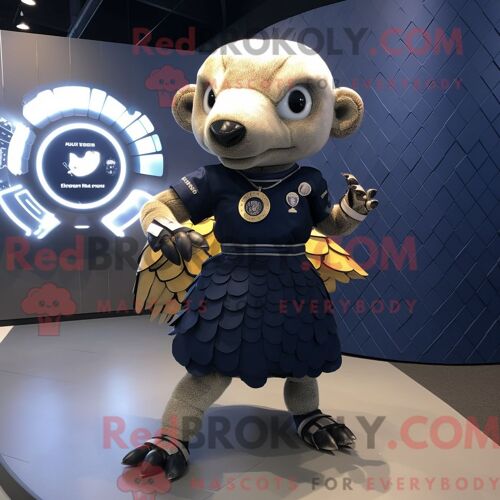 Personnage Mascotte Redbrokoly D Un Béluga Bleu Habillé D Une Mini Robe Et De Sacs Besaces
