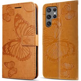 Kal-Coque Pour Galaxy S22 Ultra, Papillon Imprimé Housse En Cuir Pu Magnétique Portefeuille, Étui À Rabat Pour Samsung Galaxy S22 Ultra, Jaune