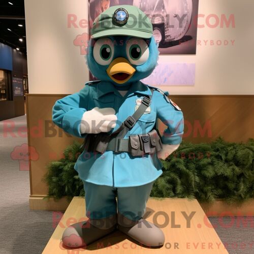Costume De Mascotte Redbrokoly De Soldat De L Armée De L Air Bleu Sarcelle Habillé D Un Chemisier Et D Un Bracelet De Montres