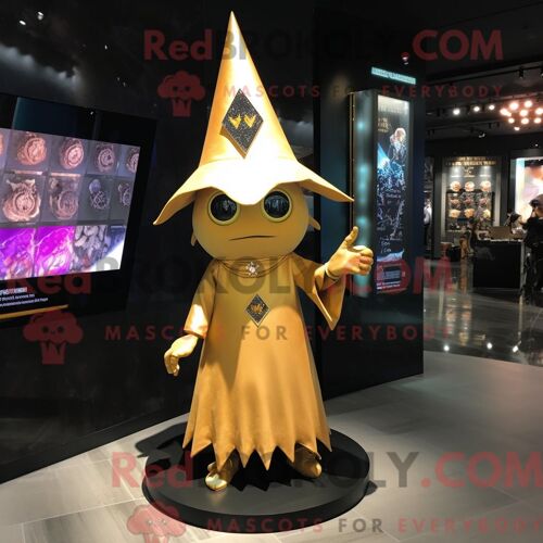 Costume De Mascotte Redbrokoly De Chapeau De Sorcière Doré Personnage Habillé Avec Un T-Shirt À Col En V Et Des Broches