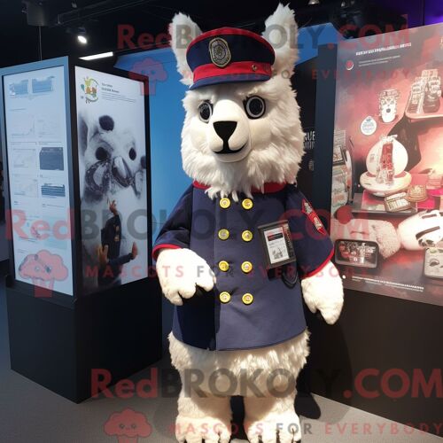 Costume Mascotte Redbrokoly De Lama Bleu Marine Habillé D Une Combishort Et De Porte-Clés