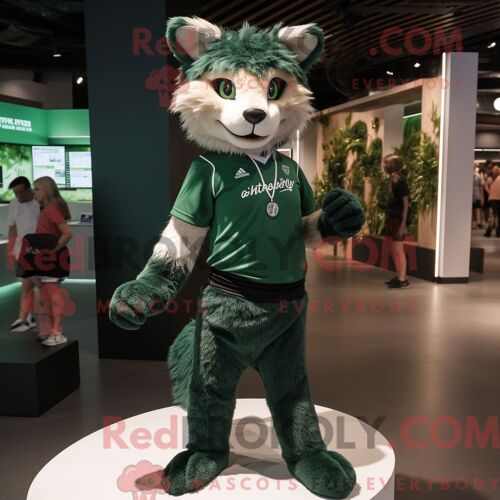 Costume De Mascotte Redbrokoly De Lynx Vert Forêt Habillé D Un T-Shirt Henley Et De Bracelets