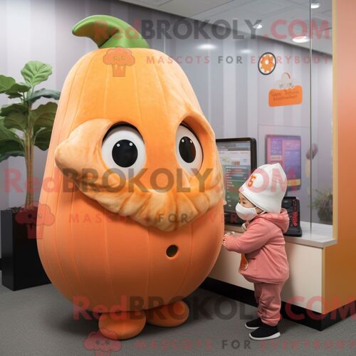 Personnage De Costume De Mascotte Redbrokoly De Citrouille Pêche Habillé Avec Une Couverture Et Des Montres