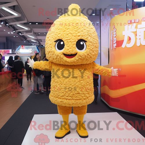 Personnage De Costume De Mascotte Redbrokoly De Riz Frit Doré Habillé Avec Une Mini-Jupe Et Des Bonnets