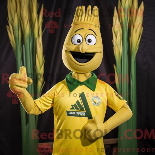 Personnage De Costume De Mascotte Redbrokoly D Asperges Dorées Habillé Avec Un Polo Et Des Cravates