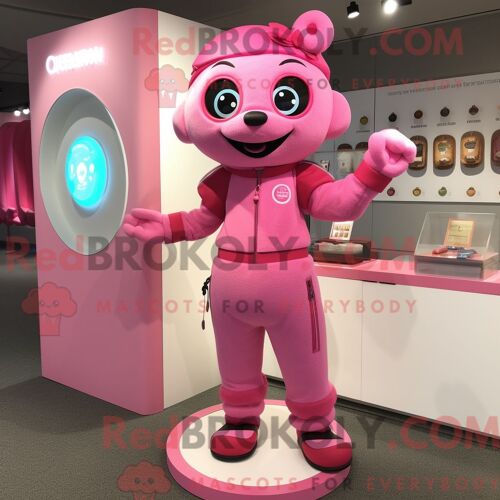 Costume Mascotte Redbrokoly De Bracelet Rose Personnage Habillé Avec Une Combinaison Et Des Portefeuilles