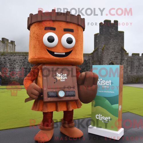 Personnage Mascotte Redbrokoly D Un Château Irlandais De Rust Habillé D Une Mini Jupe Et De Sacs Besaces