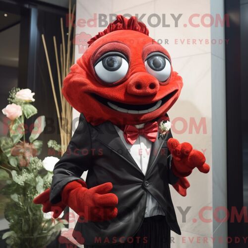 Personnage Mascotte Redbrokoly D Une Montre-Bracelet Argentée Habillée D Un Jean Évasé Et De Sacs Fourre-Tout