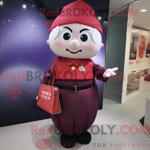 Personnage Mascotte Redbrokoly D Une Prune Habillée D Un Pantalon Habillé Et De Portefeuilles