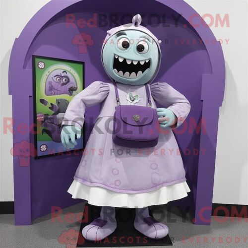 Personnage De Costume De Mascotte Redbrokoly De Frankenstein Lavande Habillé Avec Une Jupe Circulaire Et Des Sacs Messager