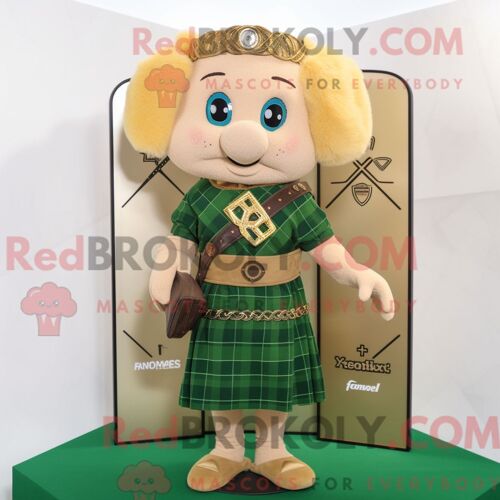 Personnage Mascotte Redbrokoly D Une Croix Celtique Beige Habillée D Une Jupe Crayon Et De Montres-Bracelets