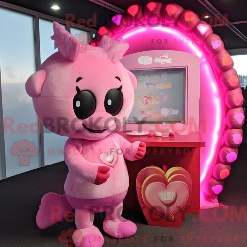 Personnage Mascotte Redbrokoly D Un Cupidon Rose Habillé D Un Col Roulé Et De Porte-Monnaie