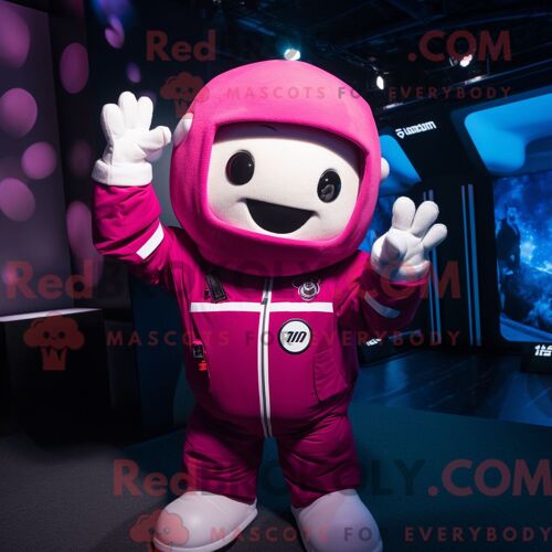 Costume De Mascotte Redbrokoly D Astronaute Magenta Habillé D Un T-Shirt À Col En V Et De Bonnets