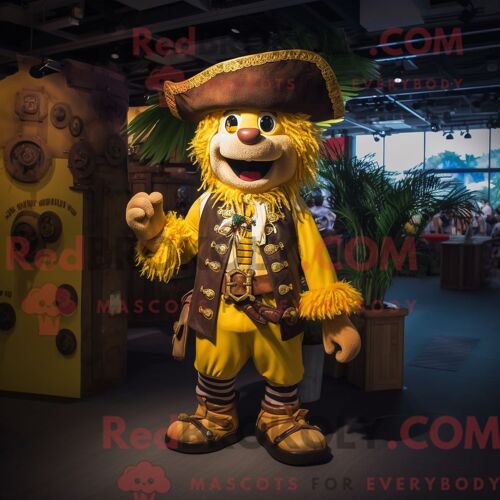 Personnage Mascotte Redbrokoly D Un Pirate Jaune Habillé D Un T-Shirt Graphique Et De Bracelets De Cheville